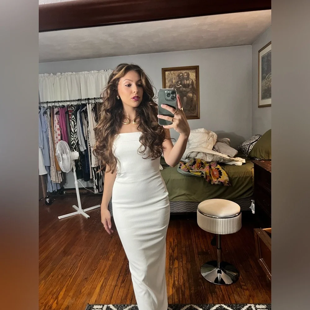 Womens Summer Bodycon Maxi Tube Dress Ribbed Strapless Side Slit long Dresses - Picture 2 of 6